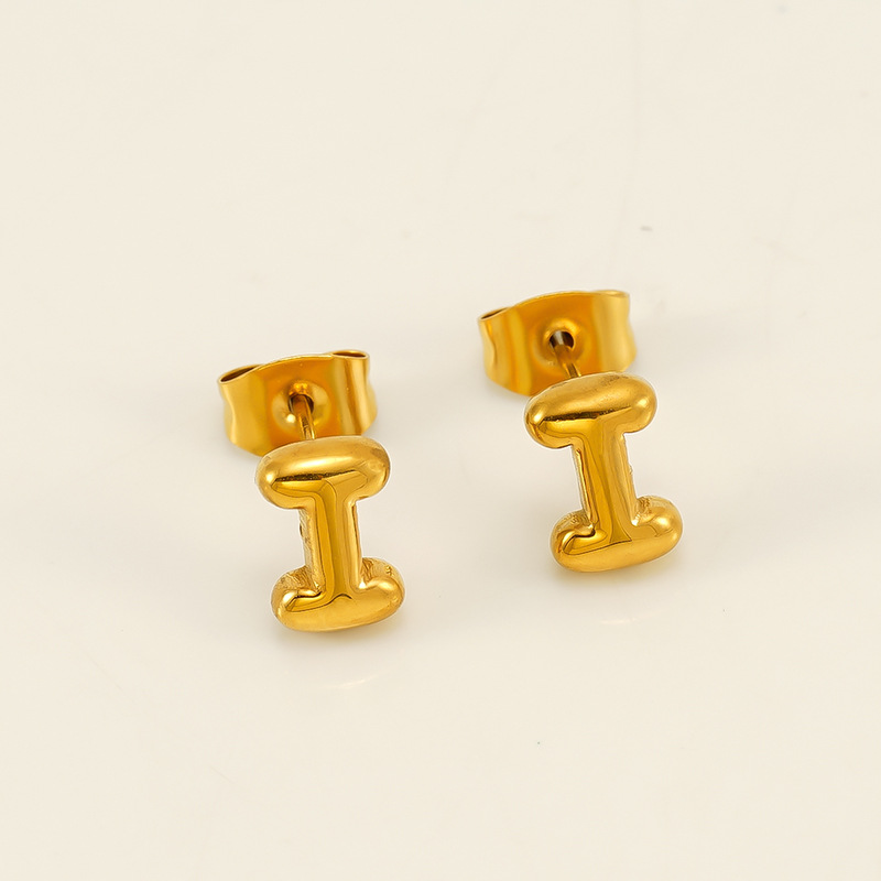 Gold color / 1 Pair Simple Series Elegant Letter I Titanium Steel  Gold Color Women's Stud Earrings Picture9